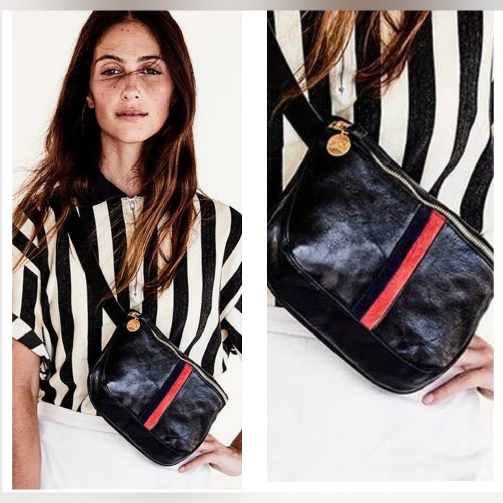 Clare V. Stripe Black Leather Belt Bag
